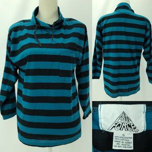 Vintage 70s 80s Fashion Force Womens Small Striped Long Sleeve Mock Neck T-shirt